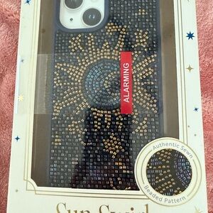Sun Sequin Beaded Black Phone Case with Gold Accent - Alarming Strap